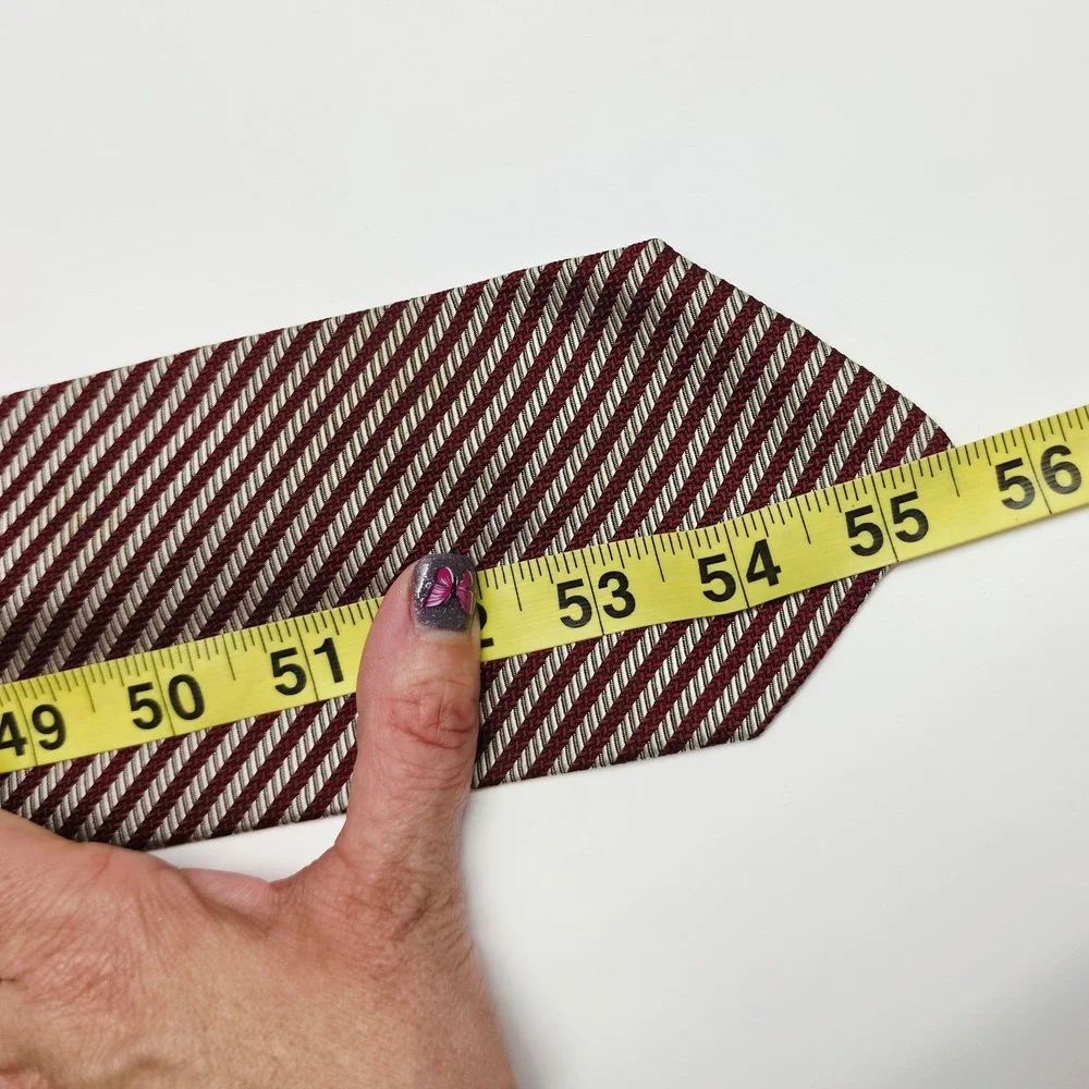 Christian Dior Silk Tie Mens OS Burgundy Silver Vintage Striped Necktie